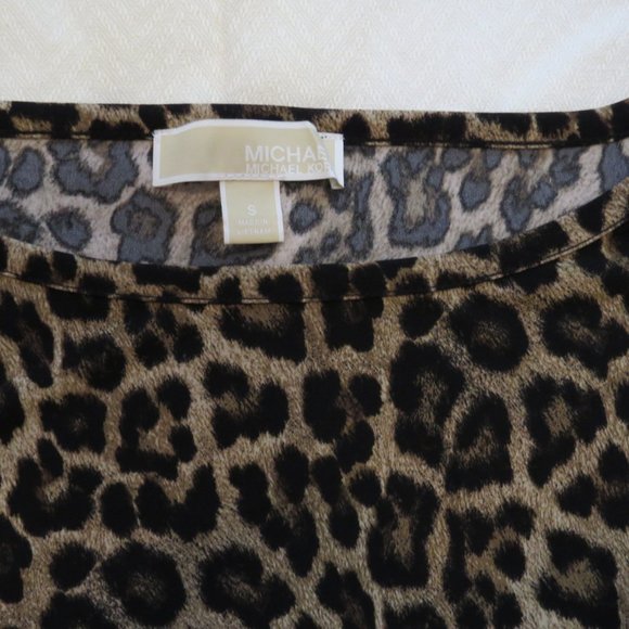 Michael Kors Leopard Animal Print Blouse Tie Waist, Flared Sleeve Size S - Picture 4 of 4